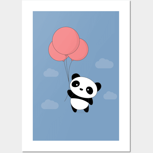 Kawaii Cute Balloon Panda T-Shirt Wall Art by happinessinatee